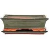 Bonsaischale Mit Untersetzer 28x18x8cm Grün Rechteckig Glasiert -Empfohlener Shop für Topfpflanzen n28 017 g