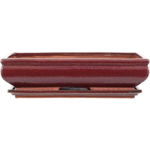 Bonsaischale Mit Untersetzer 38.5x24x9cm Rot Rechteckig Glasiert 3 Bonsaischale Mit Untersetzer 38.5x24x9cm Rot Rechteckig Glasiert