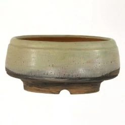 Bonsaischale 14x14x6.5cm Khaki Rund Glasiert