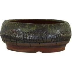 Bonsaischale 15.5x15.5x6cm Dunkelgrün Rund Glasiert