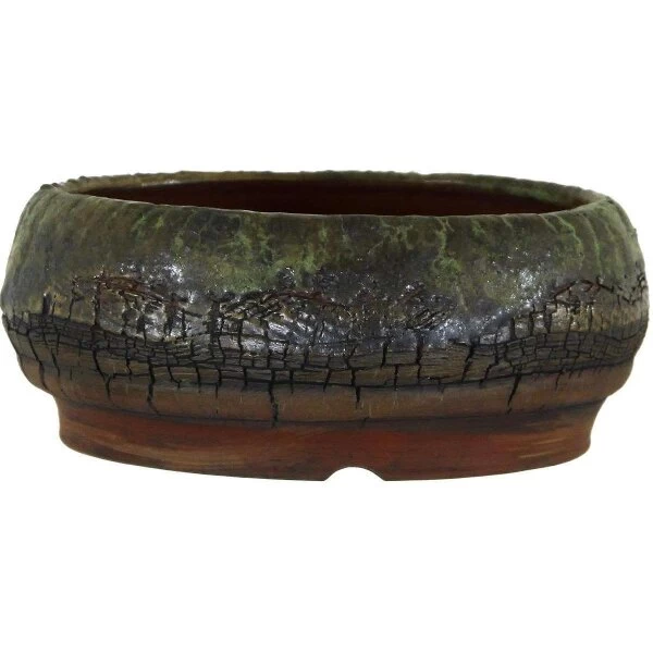 Bonsaischale 15.5x15.5x6cm Dunkelgrün Rund Glasiert 3 Bonsaischale 15.5x15.5x6cm Dunkelgrün Rund Glasiert