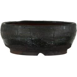 Bonsaischale 17.5x17x6.5cm Schwarz Rund Glasiert