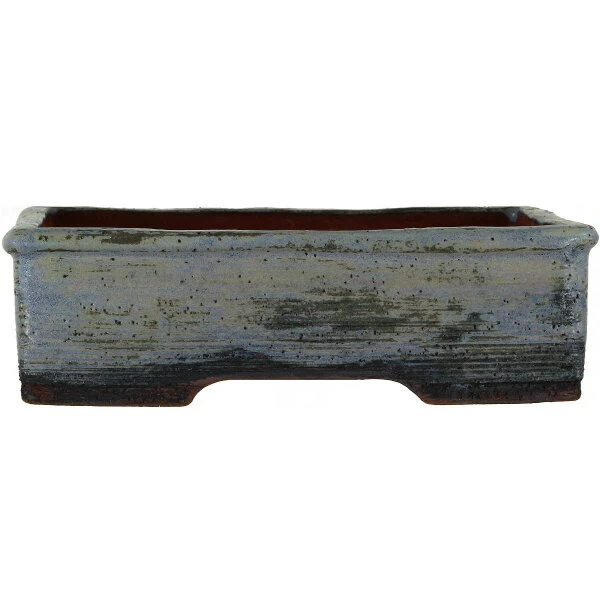 Bonsaischale 23x18x6.5cm Stahlblau Rechteckig Glasiert 3 Bonsaischale 23x18x6.5cm Stahlblau Rechteckig Glasiert