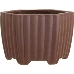 Bonsaischale 10.3x10.3x6.7cm Handarbeit Dunkelbraun Sechseckig Unglasiert